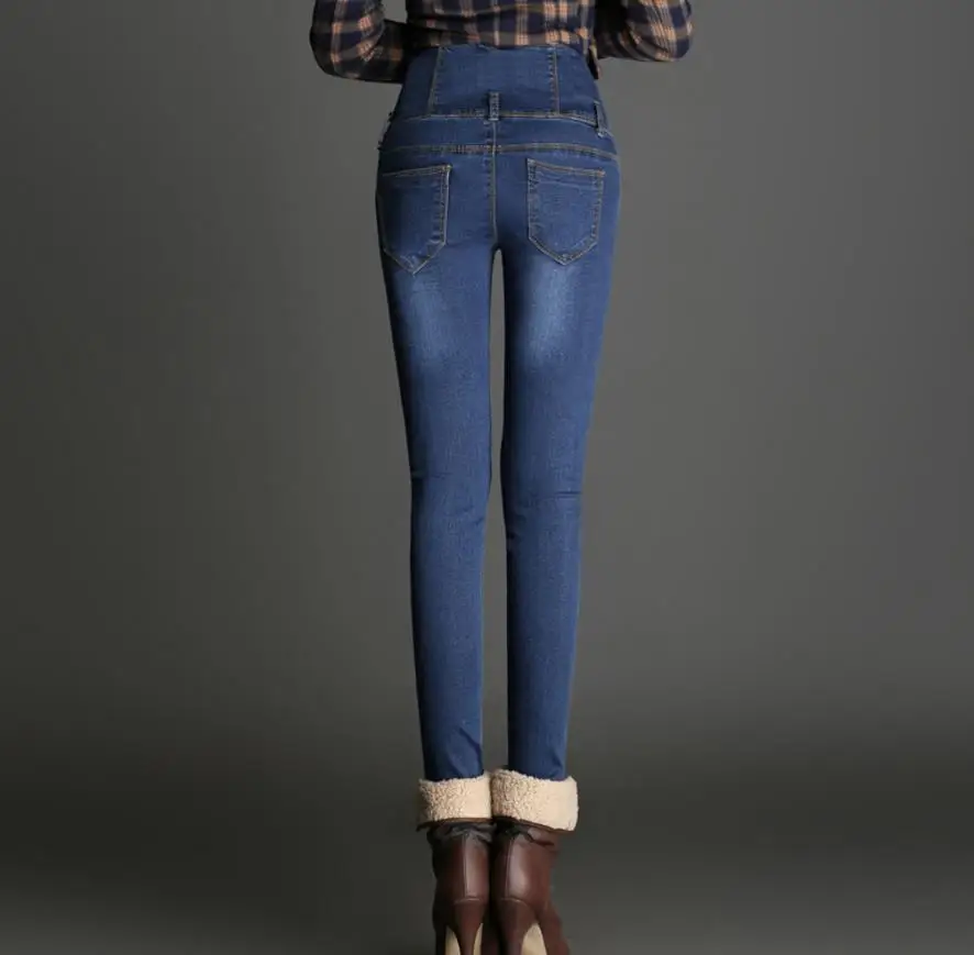 Плюс бархатные утолщенные брюки женские плюс размер однобортные приталенные джинсы повседневные узкие брюки-карандаш