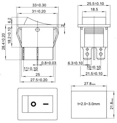 KCD4-201 25X31 мм 6 Pin 3 положения 16A 250 V 20A 125VAC ВКЛ-ВЫКЛ-ВКЛ SPDT оснастки в черный большой перекидной клавишный выключатель