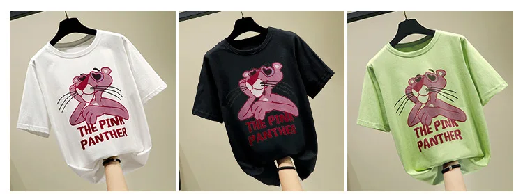 Розовая пантера короткий рукав Футболка Женская Корейская мультяшная футболка Топы Повседневная модная женская футболка Femme размера плюс летняя Новинка