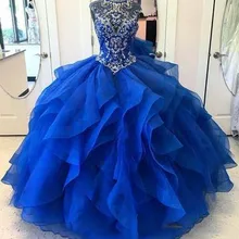 С высоким воротником, со стразами и бисером лиф-корсет; многослойное платье из органзы Quinceanera платья бальное платье Принцесса платья для выпускного вечера кружевные-up