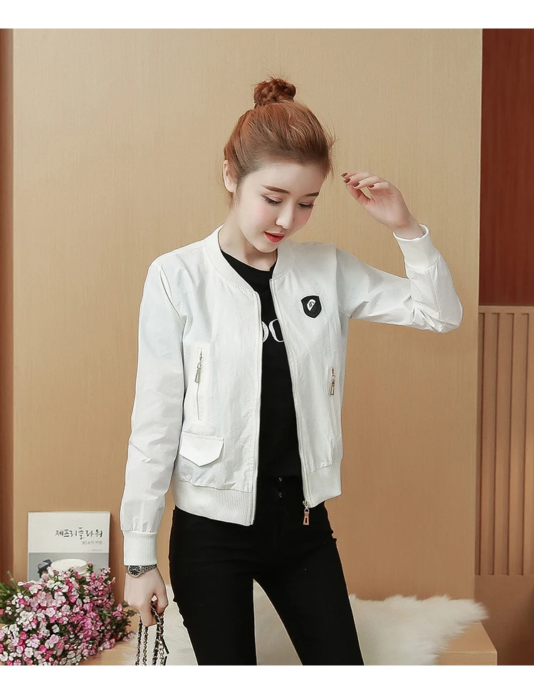 Весенне-осенняя элегантная однотонная бейсбольная форма на молнии куртка-бомбер женская Корейская повседневная куртка размера плюс с длинным рукавом Базовая уличная куртка