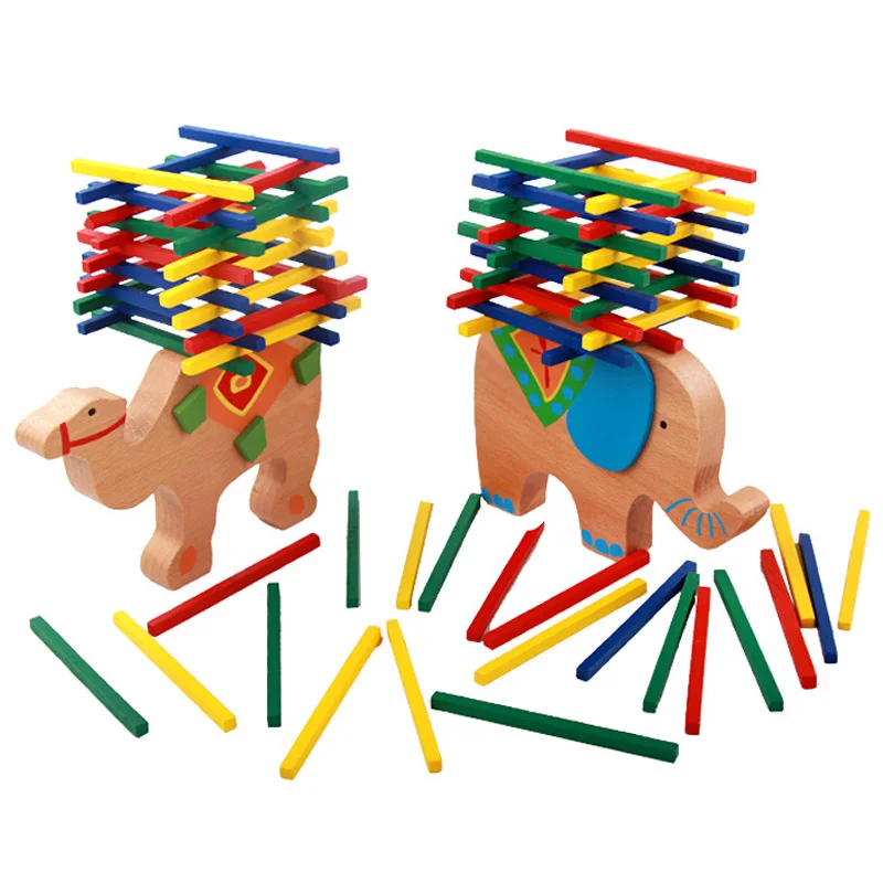 

2019 New Educational Montessori Toys Girls Boys Elephant/Camel Balance Wood Toys for Children Wooden Blocks Toys Game
