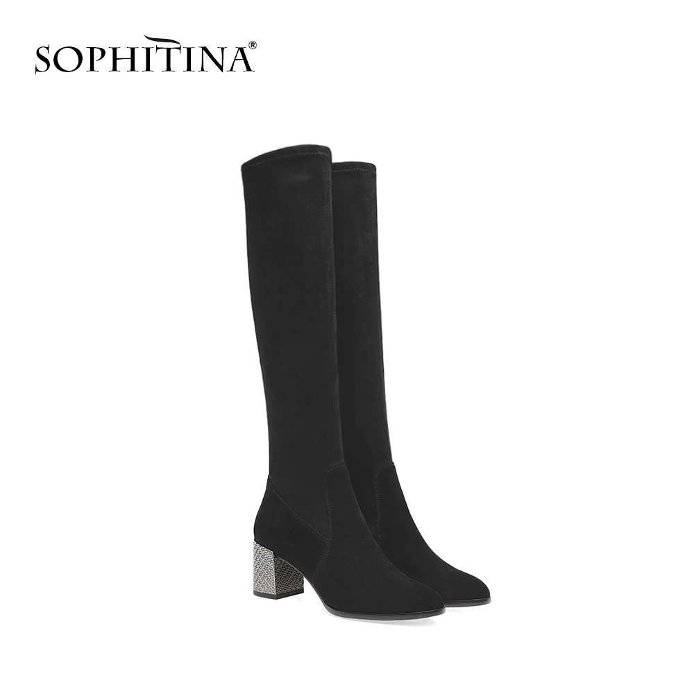 SOPHITINA/Новинка Стильные замшевые сапоги выше колена без застежки с круглым носком