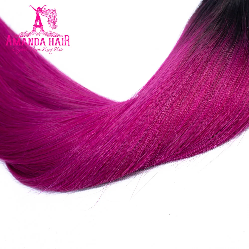Amanda T1b/фиолетовые бразильские прямые пучки волос с закрытием Remy человеческие волосы 3 пучка с 4x4 закрытие свободная часть 150% Плотность