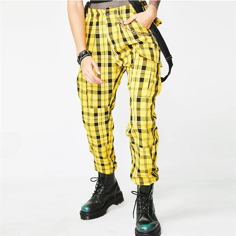yellow plaid overalls