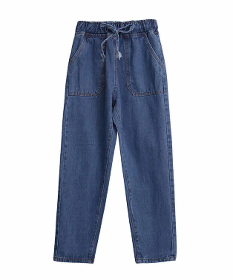 Vaqueros Dark Primavera Blue Sueltos Y Mujeres Pantalones 2019 Cintura Hee De Sólido Wkn619 Deawstring Con Bolsillos Nuevas Gran Las Alta Casuales qxgH50wS