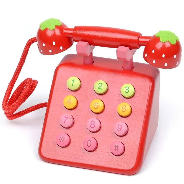 Оригинальные цветущие игрушки в виде звезд клубники ролевые игры телефон из дерева розовый развивающие цифровые познавательные игрушки для девочек подарок - Цвет: Красный