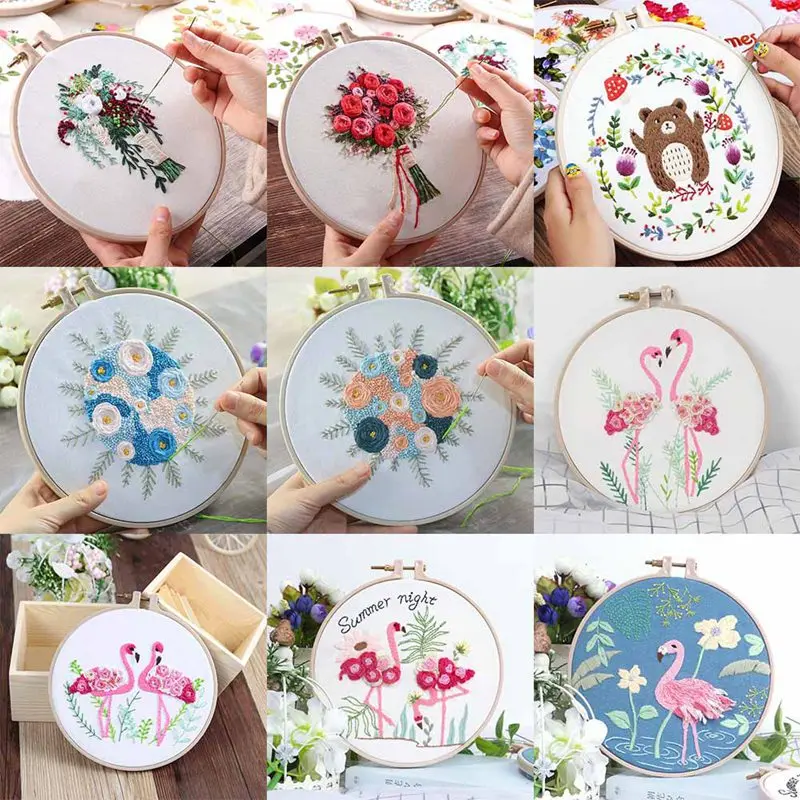 

Europe DIY Ribbon Flowers Embroidery Set With Frame For Beginner Needlework Kits Cross Stitch Series Arts Crafts Sewing Decor