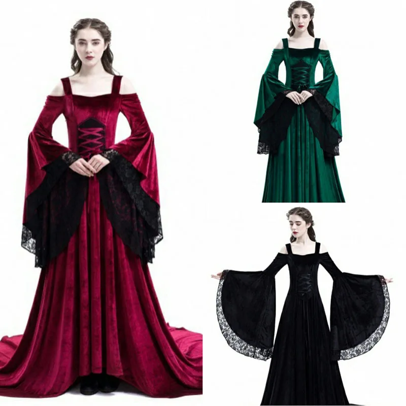 

Middle Ages Style Bud Silk Dew Shoulder Temperament Dress Long Skirt Lolita Literature And Art Renaissance Restoring ancient