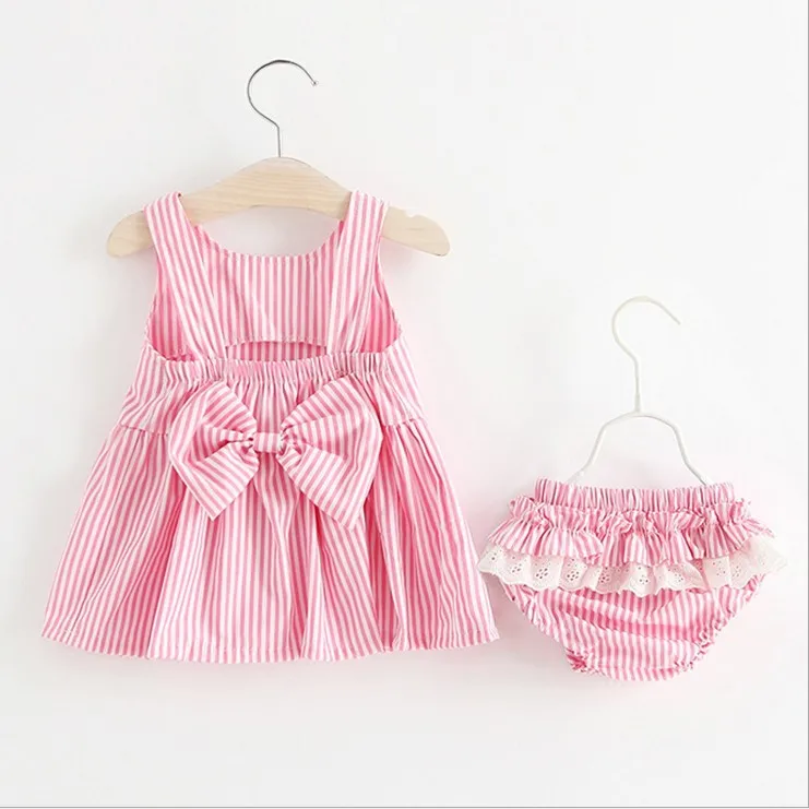 Летняя мода полосы Одежда для новорожденных девочек с бантом топ и шорты 2 шт. наряды для новорожденных комплект одежды для детей