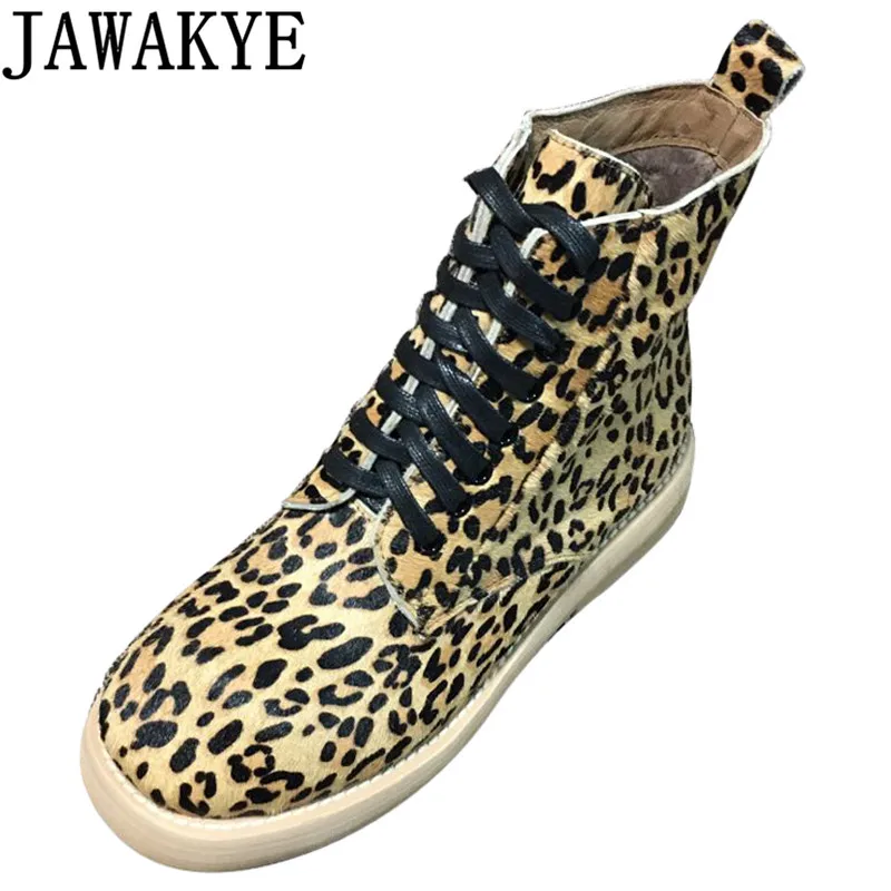 2018 Punk style casual shoes women horsehair Ankle Boots for women high top Leopard pattern flat knight martin short botas 2018 Punk style casual shoes women horsehair Ankle Boots for women high top Leopard pattern flat knight martin short botas