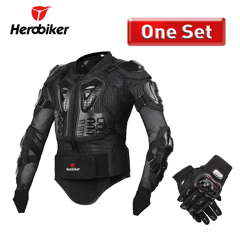 HEROBIKER мотоциклетная куртка мужская Защитная Экипировка мотоциклетная Броня Полный корпус броня для мотокросса мотоциклетная Мото куртка S-5XL - Цвет: Черный