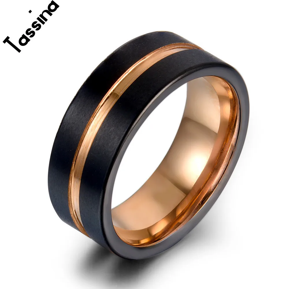 Tassina 8mm black Tungsten Steel Mens Rings for mann Occident Party Big