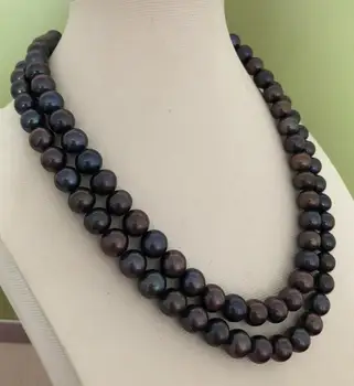 

free shipping double strands 9-10mm round black red green pearl necklace 18""