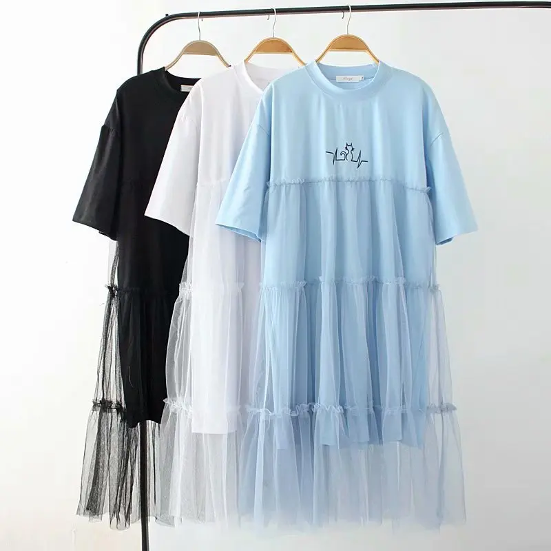 

2019 New Spring Summer Cotton Dress Women Loose Natural Dresses Solid Blue Summer Lady Dress Oversize Plus Size
