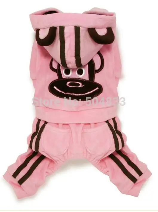 

Large Big Dog Fleece Coat Four Legged Golden Retriever Winter Clothes Monkey Patch Pink Brown SZ 6 7 8