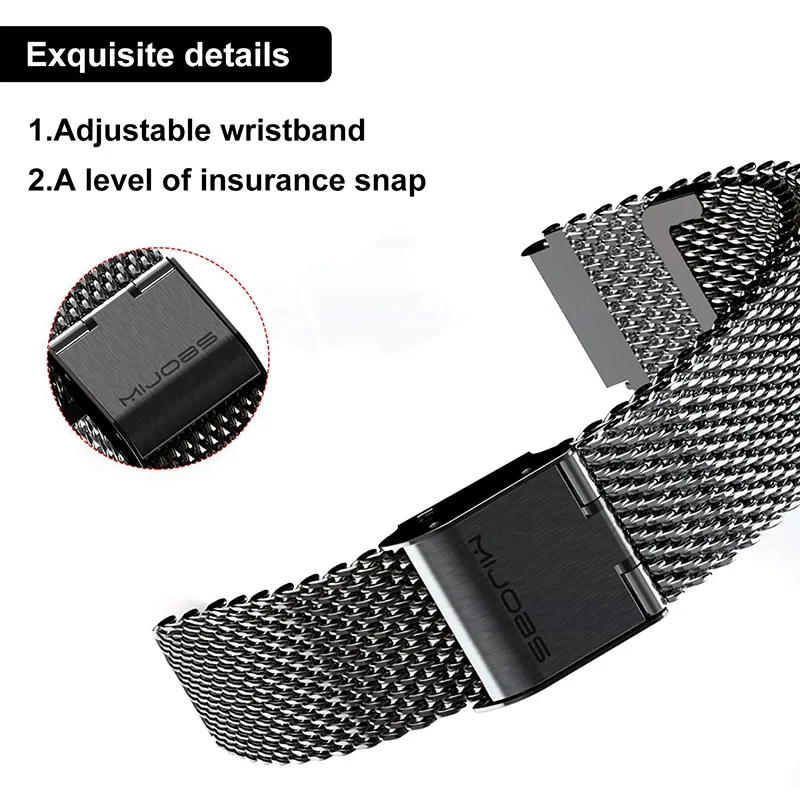 Mijobs Strap for Mi band 4 Straps Bracelet, Metal Stainless Steel Wrist Strap Replacement Band for Xiaomi 4/3