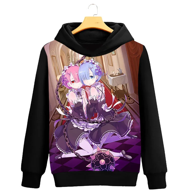 RZ Новый re: ноль Hajimeru Isekai Seikatsu Толстовка Для мужчин аниме Emilia rem с капюшоном