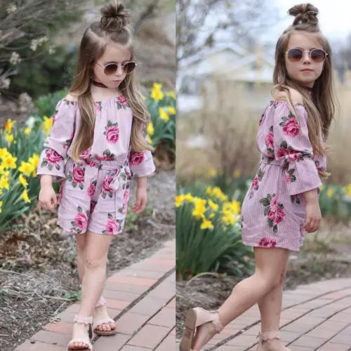 

New Pretty Toddler Floral Rompers Kids Baby Girl Off Shoulder Romper Floral Short Sleeve Sunsuit Children Summer Playsuit Outfit