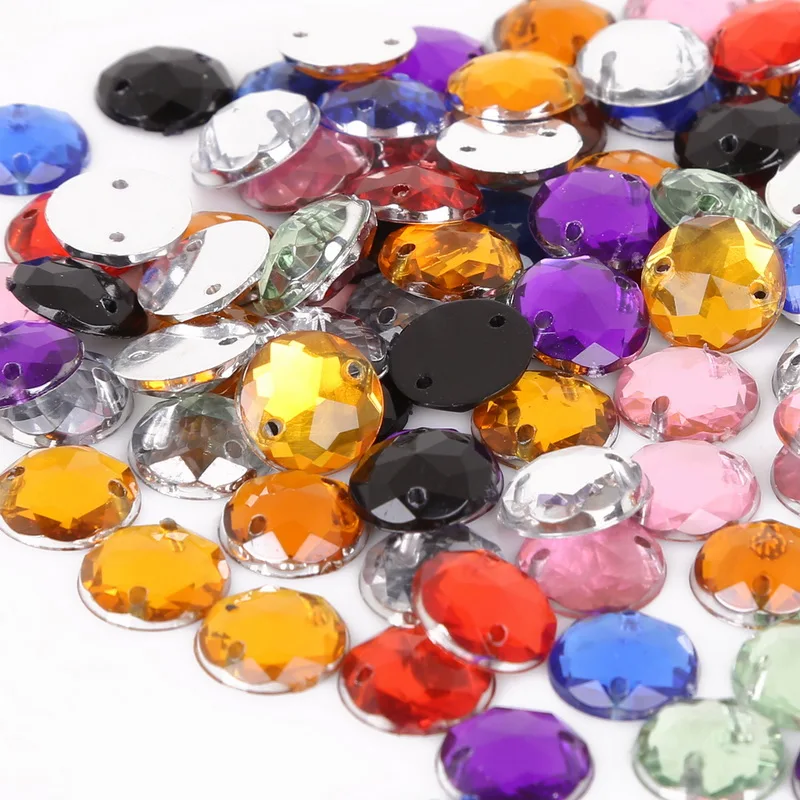 

100pcs 10mm Mix Color Crystal Flatback Rhinestones Sew On Acrylic Beads Round Strass Stones For DIY Clothes Decorations
