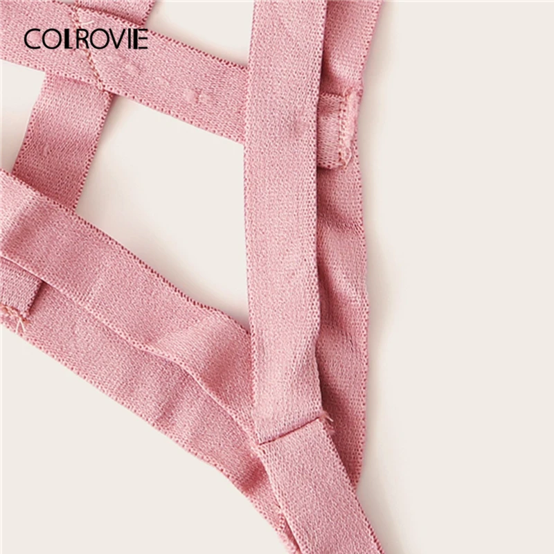 Женский прозрачный комплект нижнего белья COLROVIE розовый с бюстгальтером v