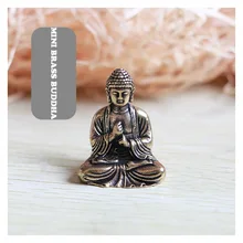 Mini Portable Vintage Brass Buddha Statue Pocket Sitting Buddha Figure Sculpture Home Office Desk Decorative Ornament Toy Gift