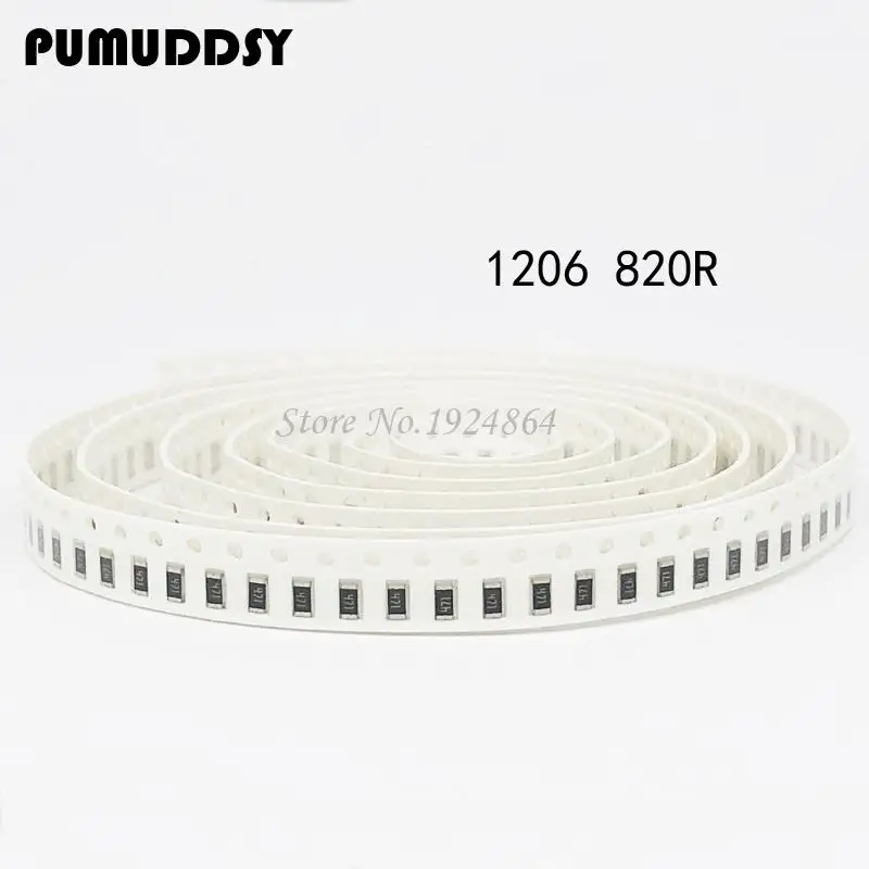 100 шт. 1206 SMD резистор 820 Ом проволочного чипа 0 25 W 1/4W 820R 821 | Электронные компоненты и