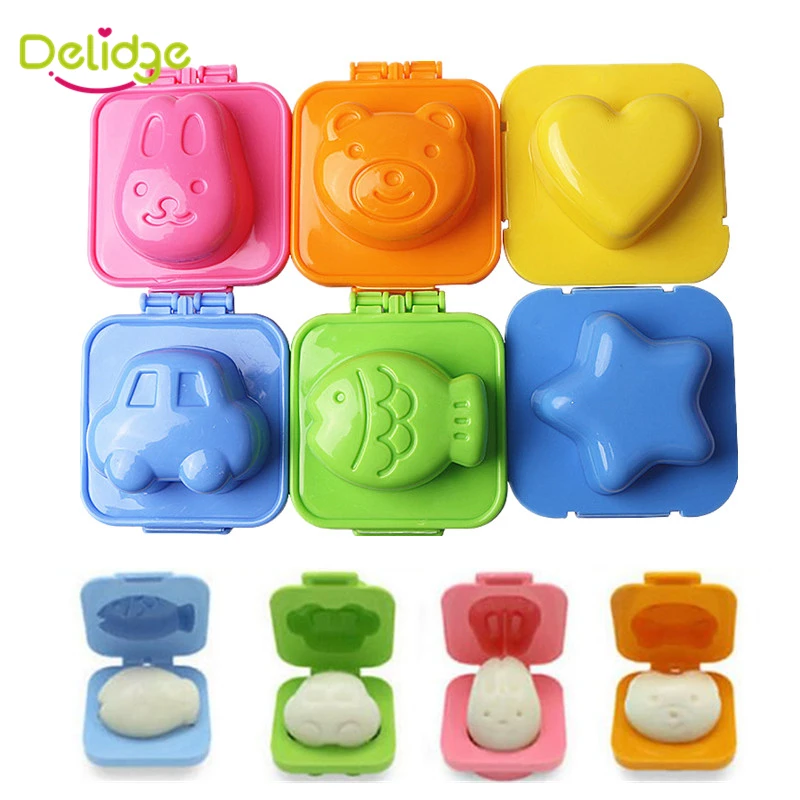 

Delidge 6 pcs/set Rice Press Mold Plastic Rabbit Bear Fish Heart Star Car Egg Press Mold Baby Sandwich Cutter Rice Ball Tool
