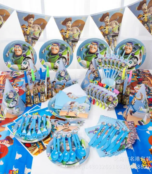

Cartoon Toy Story Disposable Paper Napkins Banner Table Cloth Straws Cup Plates Baby Shower Birthday Party Decoration Supplies