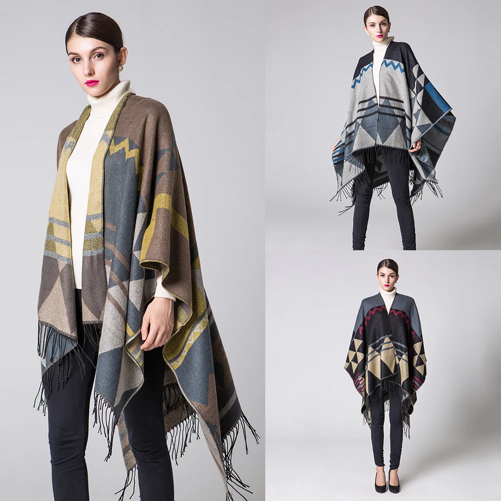 Buy Women's Bohemian Tassel Blanket Cloak Long Poncho