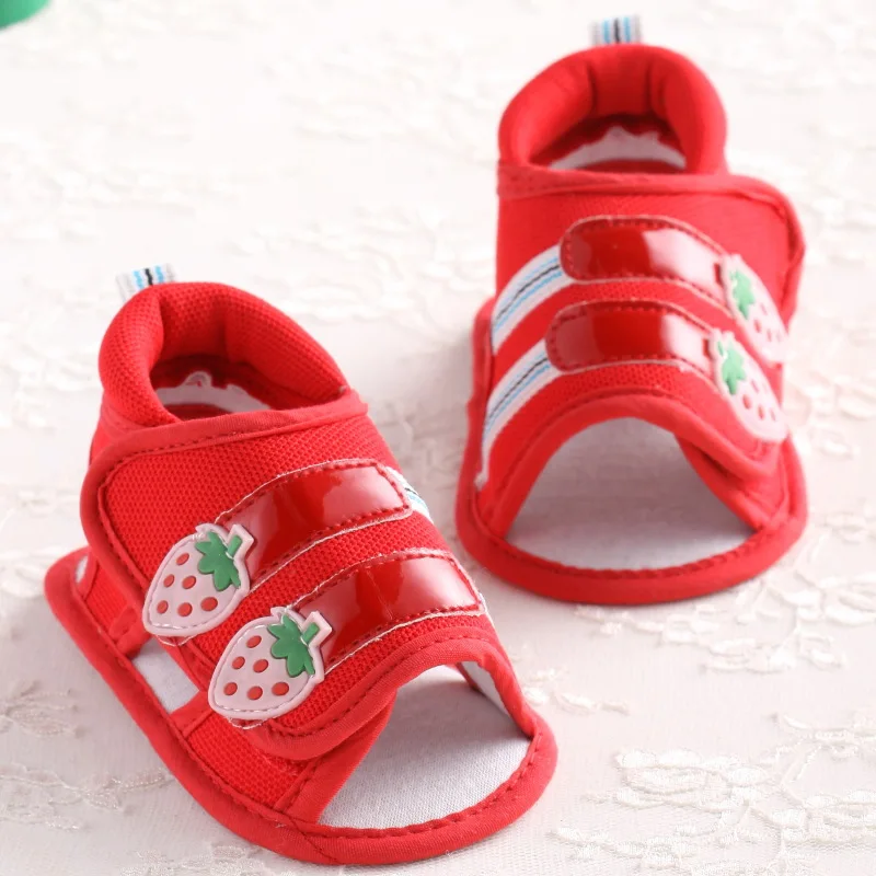 Red Strawberry Kids Girls First Walker Summer Newborn Baby Crib Shoes
