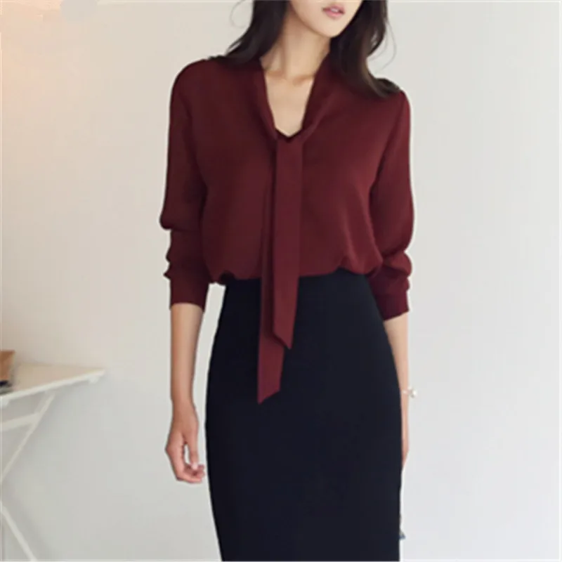 2018 весенне осенняя женская одежда рубашка с длинными рукавами и галстуком