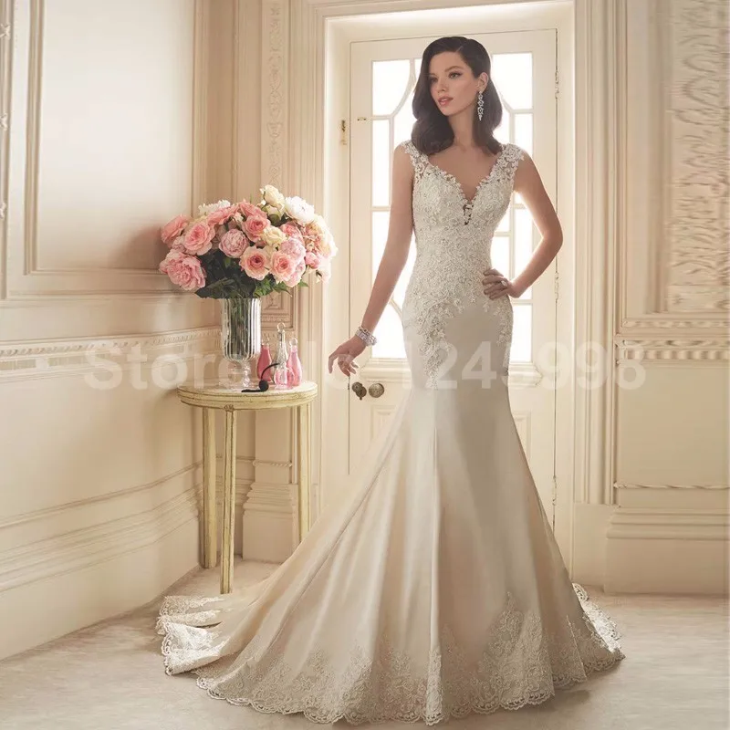 2017 nuevo tafetán blanco sin mangas de la sirena vestido de novia