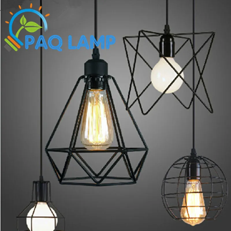 LOFT lamp Vintage pendant light LED light balck iron metal cage