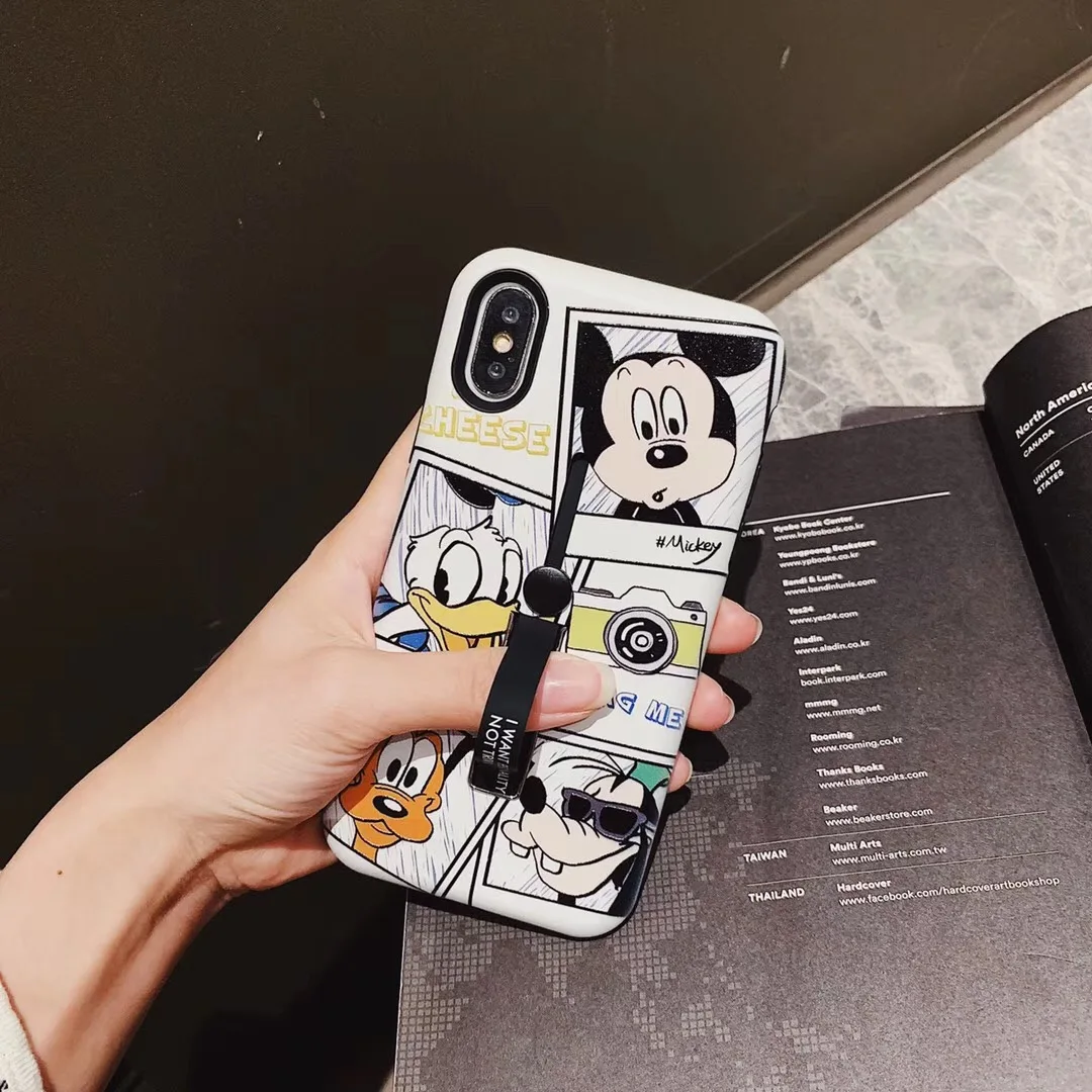 

Embossed painted cartoon Disneys Mickey Donald Duck invisible bracket cover case for iPhone XR XS MAX 7 8 6 6 Plus fundas capa