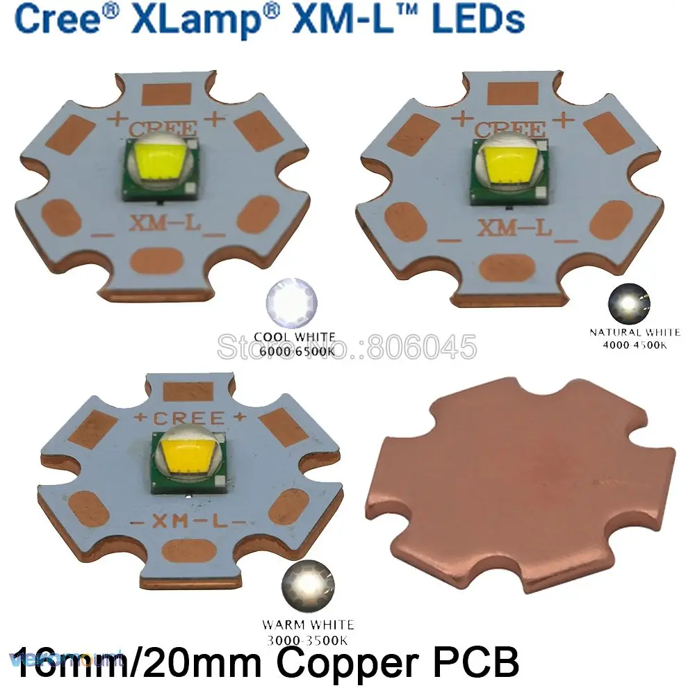 5 шт. Cree XLamp XML XM-L T6 10 Вт высокое Мощность светодиодный свет диода излучателя, холодный белый, нейтральный белый, теплый белый 16 мм 20 мм Медь PCB