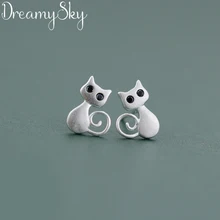 DreamySky реального чистый 925 пробы Серебряный Кот серьги для женщин подарок модные свадебные Рождество Ювелирные изделия Pendientes Brincos