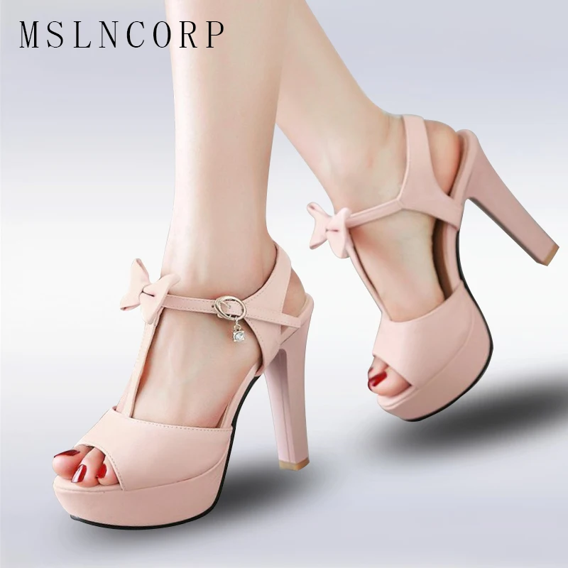 

Plus Size 34-43 women pumps sandalias Butterfly-knot Platform Super High Heel Open Toe Sandals Thick Heel Fashion Sexy Sandals
