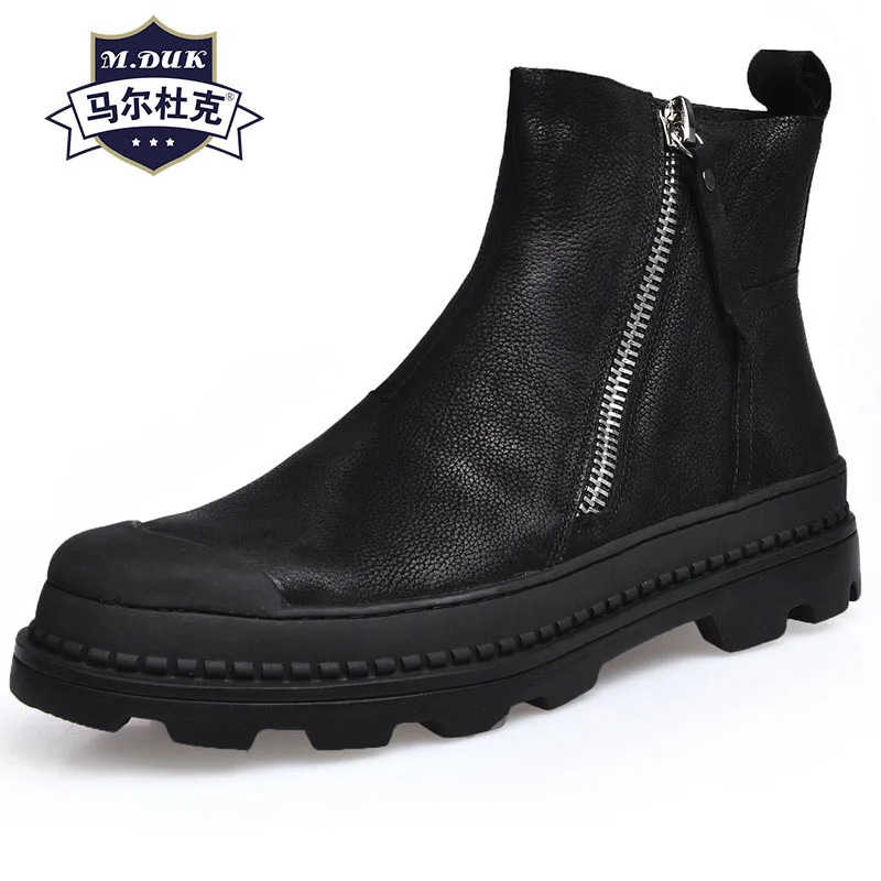 

Winter Mens Riding Boots all-match cowhide cashmere zipper Genuine Leather High top Shoes Warm Army Boots men chelsea boots male