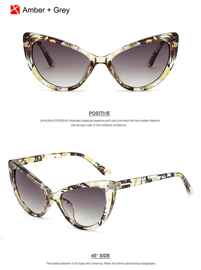 SHUAN 10 цветов модные женские солнцезащитные очки кошачий глаз брендовые дизайнерские винтажные женские прозрачные линзы UV400