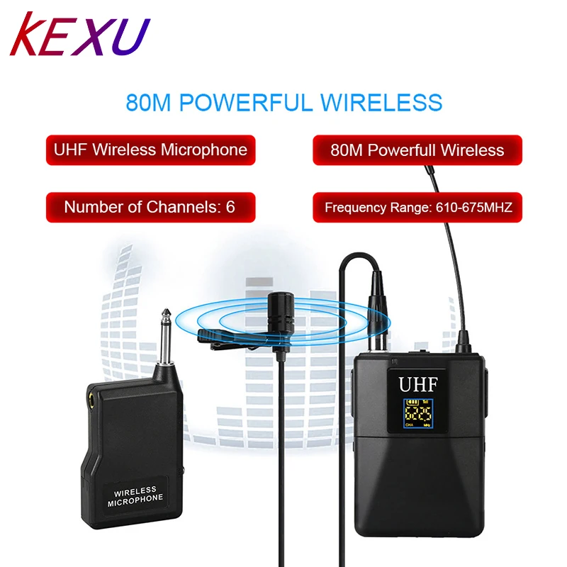 KEXU Профессиональный UHF беспроводной микрофон система петличный с отворотом