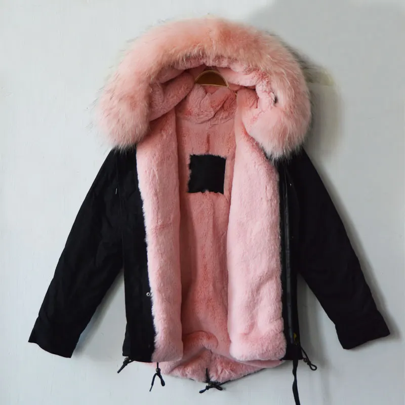 Cheap Italy New fashion style black jacket parka with light pink liner winter parka