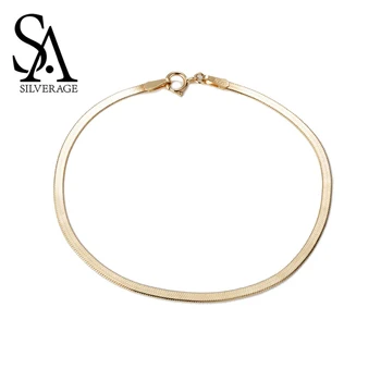 

SA SILVERAGE 14K Pure Yellow Gold Snake Bones New Bracelet For Women Fine Jewelry Wide 2mm Flat Thin Chain Bracelet Fashion Gift