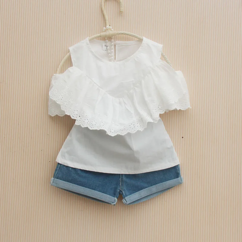 

Kids Girls Summer Clothes 2018 Children's White Blouse Cotton Ruffles Off Shoulder Shirts Teenage School Girl Tops And Blouses
