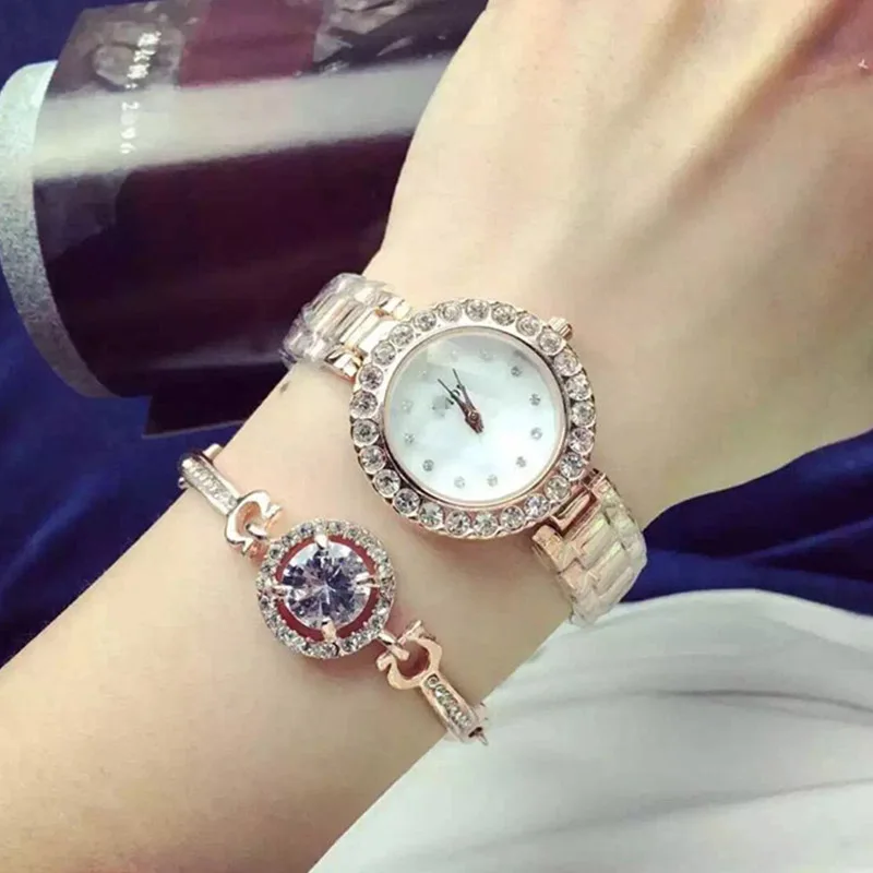 

Two Piece Bracelet Steel Band Watches Lady Quartz Wristwatches Fashion Student Watch 28