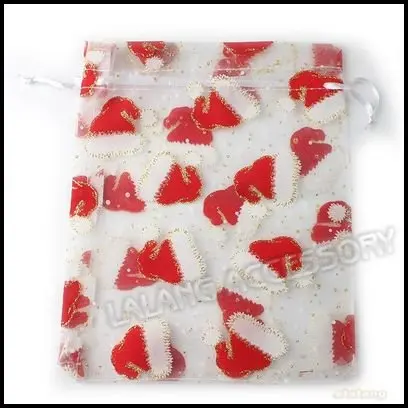 

10pcs/lot,Extra-thick Christmas Hat White Drawstring Organza Bags Wedding Candy Pouch Gift Bags 16x20cm 120367