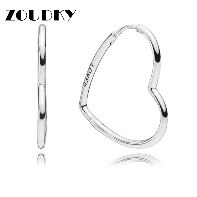 

2019 NEW 100% 925 Sterling Silver Small Asymmetric Valentine's Day Hearts Of Love Hoop Pierce Earring Fashion Jewelry Gift