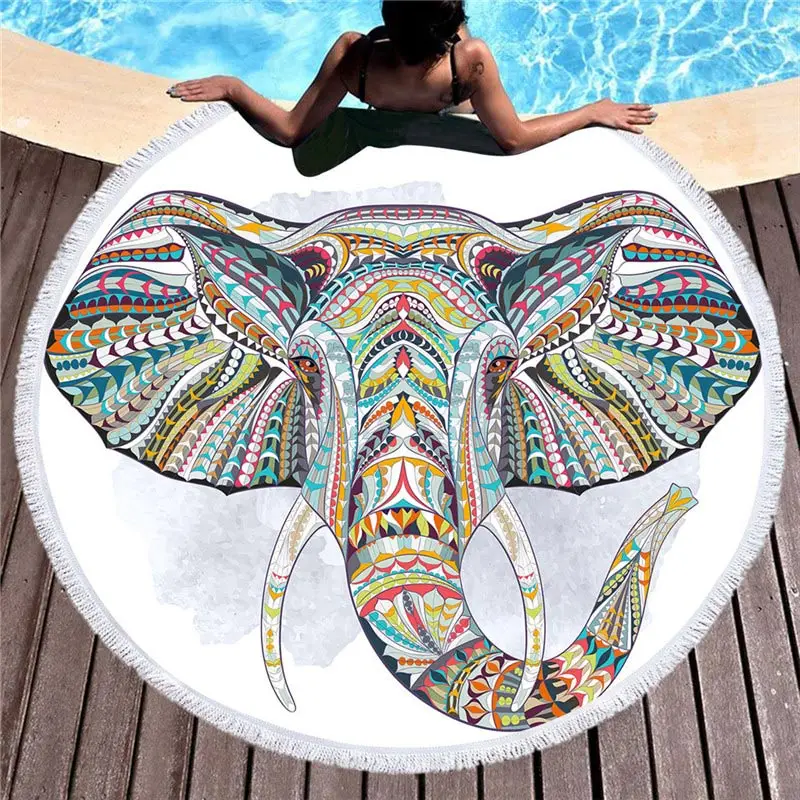 Bohemian Pattern Elephant Beach Towel Pool Custom Microfiber Large Towel Religious Belief Totem Church Auditorium Decoration - Цвет: 4