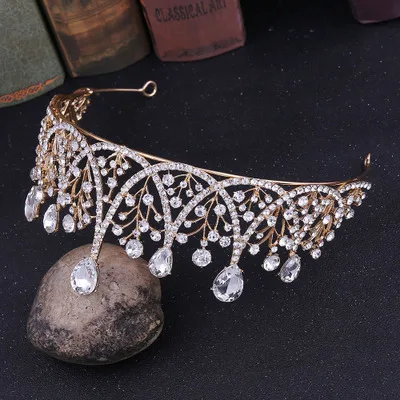 Модный кристалл Корона невесты Hairband 6 цветов принцесса свадебные украшения для волос свадебные диадемы и повязка в виде короны - Окраска металла: Gold White