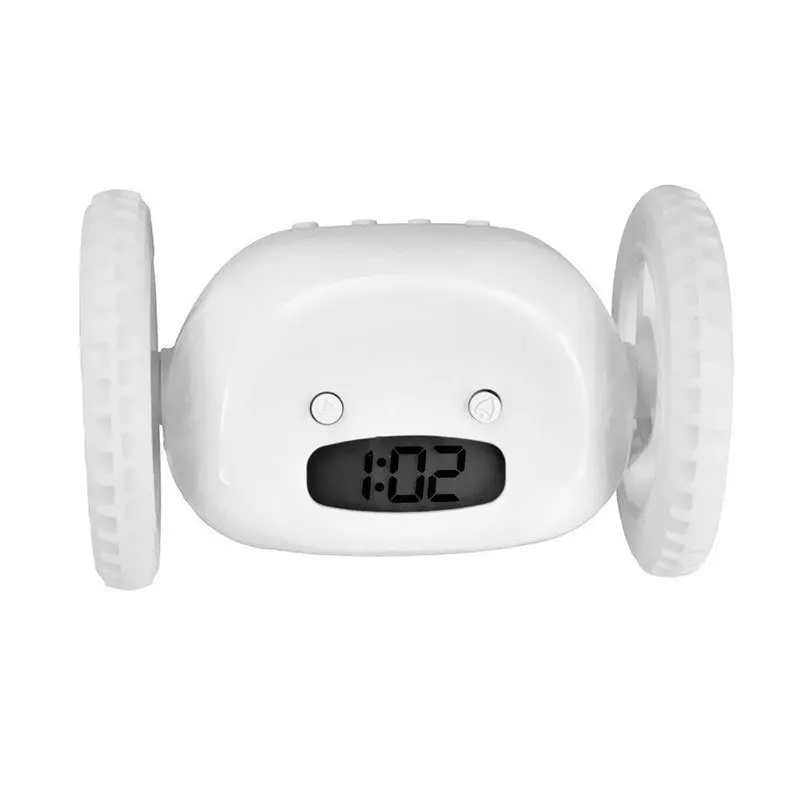 White Creative Cute Runaway Rolling LED Snooze Clocky Wheels Alarm